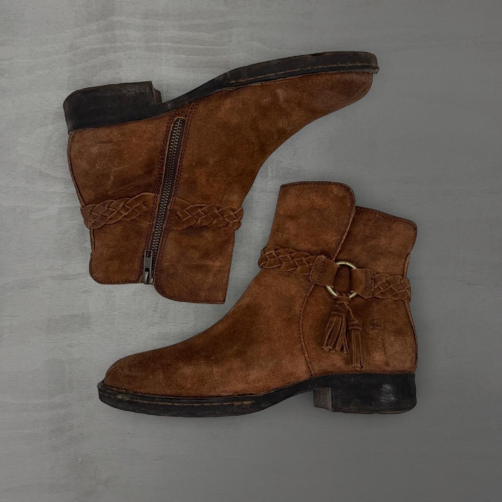 Born Ankle Boots Brown Suede Braided Tassel Booties 8M